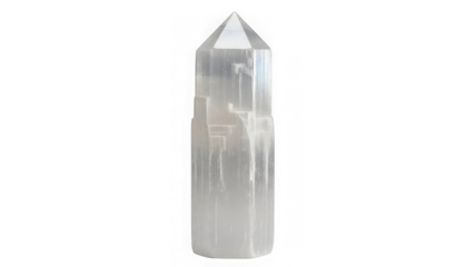 Selenite crystal tower with pointed tip and smooth surface