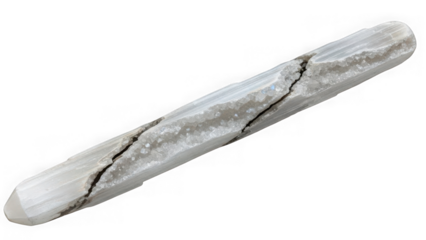 Selenite crystal wand with cracks and druzy texture