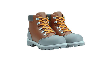 3D Render of Brown Hiking Boots with Orange Laces