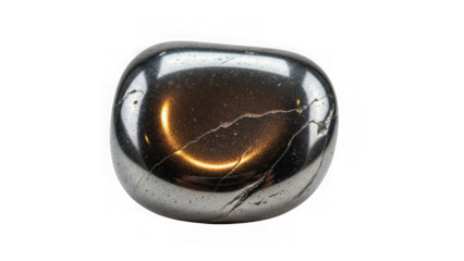 shiny obsidian stone with cracks on white