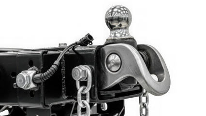 Tow hitch with ball and chain attached to metal frame