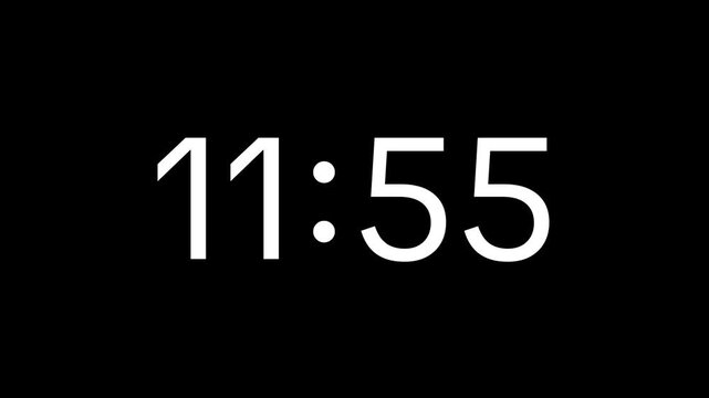 Countdown digital timer from 12 minute to 11 minute on black background