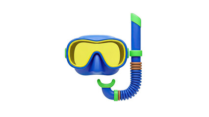 Blue and yellow snorkeling mask with snorkel tube