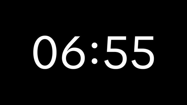 Countdown digital timer from 7 minute to 6 minute on black background