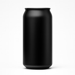A sleek black aluminum can isolated on a plain white background