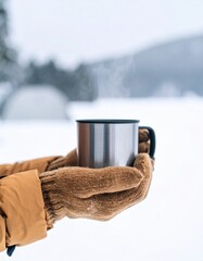 冬のキャンプ場で、湯気の立つステンレスカップを手袋越しに持つ手元を捉えたシーン。
顔を写さない構成により、年齢や人物像を限定しない汎用性の高い素材。
雪景色をぼかした背景と冷たい自然光が、静かで上質な冬の空気感を演出。
アウトドア、ラグジュアリー、冬季キャンペーン広告に最適です。