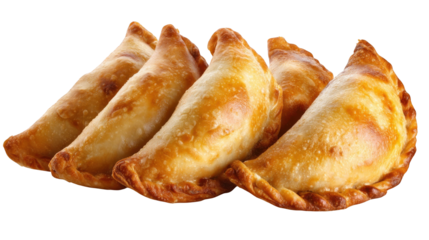 Golden Baked Empanadas Arranged in a Row isolated on a transparent background