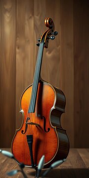 Cello, its rich wood and curves suggesting deep, resonant tones,  string instrument, cello