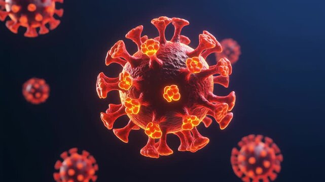Close-up Rotating View of Coronavirus Particles in Dark Space
