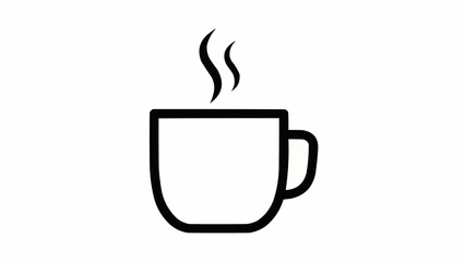 Simple line drawing of a steaming coffee cup icon.