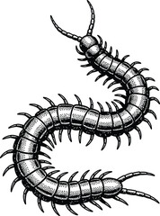 Obraz premium Black and White Centipede Vector Illustration in Vintage Engraving Style Isolated