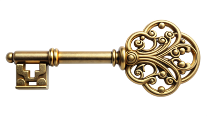 Classic gold key isolated on a transparent background