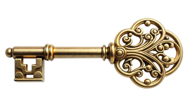 Classic gold key isolated on a transparent background - Powered by Adobe