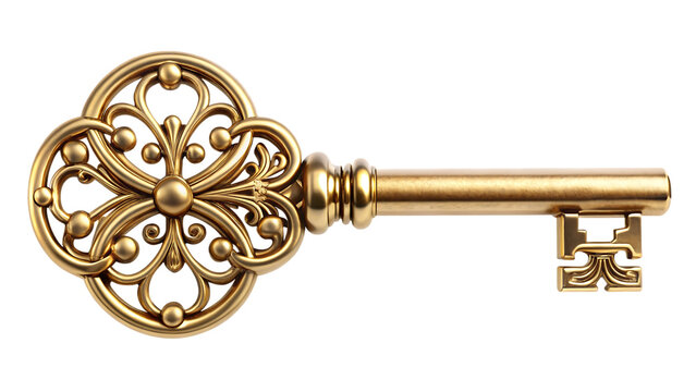 Classic gold key isolated on a transparent background