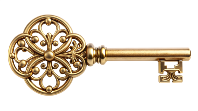 Classic gold key isolated on a transparent background - Powered by Adobe