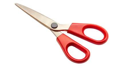 scissors with red handles isolated on a transparent background