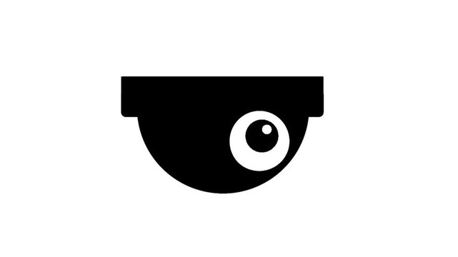 Animated security camera icon with moving eye lens. Surveillance motion concept. Modern monitoring technology animation.