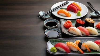 Elegant Sushi Set on Dark Wooden Table