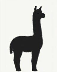 Obraz premium calm standing black alpaca silhouette in profile with soft fuzzy outline on plain white background