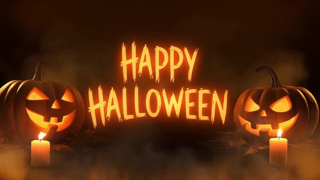 Spooky Halloween Pumpkins and Candles with Happy Halloween Text - Powered by Adobe