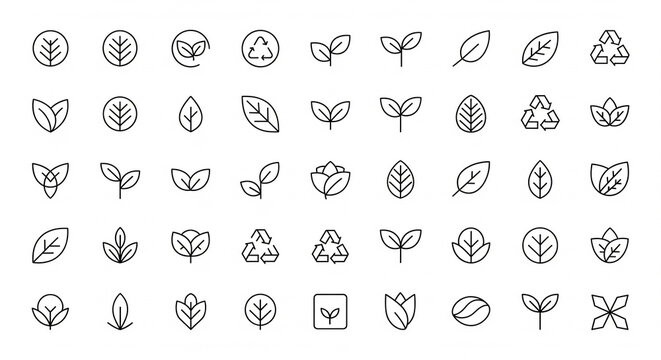 Minimal Eco Leaf Outline Icon Set for Sustainable Branding Vector Design