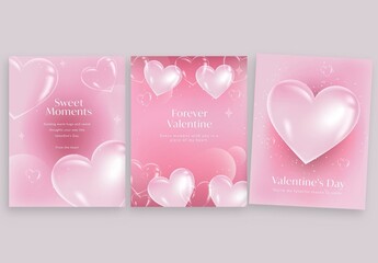 Valentines Day Flyer Poster Template in Cute Candy Pink Hues with 3D Glass Love Heart Concept