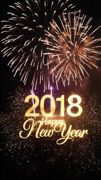 Animated Happy New Year 2018 Fireworks Celebration Footage