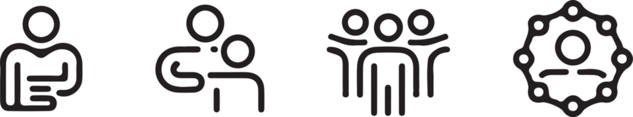 People Team Collaboration Line Icons &ndash; Human Resources, Leadership & Community Vector Set.