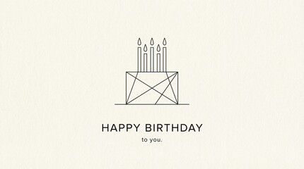 Minimalist line art illustration of a birthday cake with lit candles, perfect for a modern greeting card or digital celebration message, conveying a simple and elegant happy birthday wish