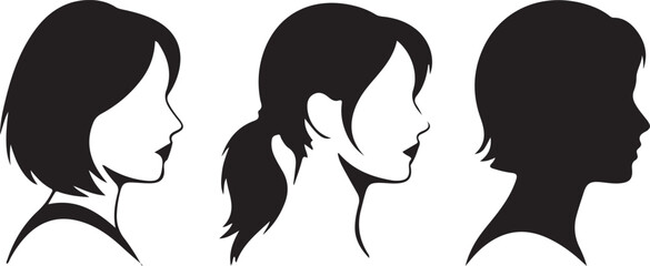Female Hairstyle Silhouette Profiles &ndash; Women Side View Hair Vector Illustration.