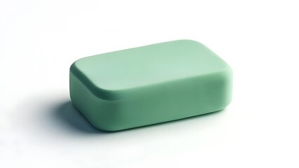A simple, rectangular, pale green object with rounded edges sits on a bright white surface, casting a soft shadow