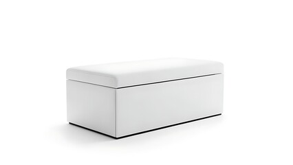 Fototapeta premium A simple, rectangular white ottoman with a slightly rounded top, set against a stark white background