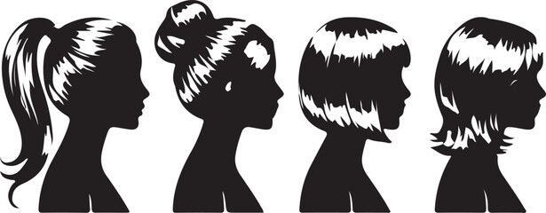 Women Hair Silhouette Icons Set &ndash; Female Hairstyle Profile Vector Illustration.