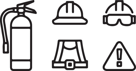 Safety Icons Set | PPE Construction Helmet Fire Extinguisher Warning Vector.