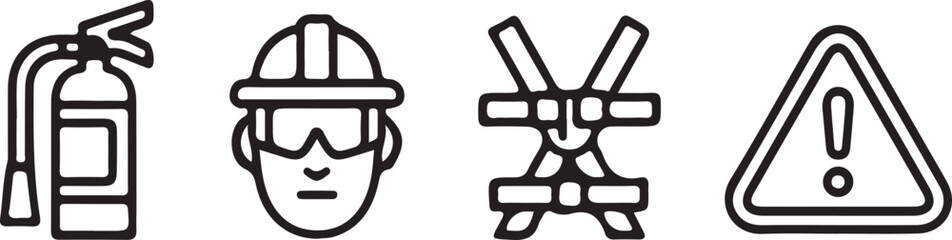 Construction Safety Icons Set | Warning PPE Industrial Line Vector.