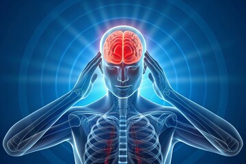 Medical illustration of a person experiencing a severe headache or brain pain