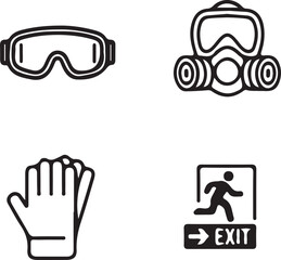 Safety Equipment Line Icons Set | PPE Protective Gear Exit Sign Vector.