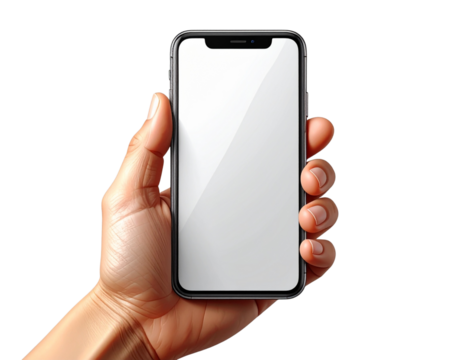Modern Smartphone Mockup Held in Left Hand with Transparent Screen, isolated on transparent background - Powered by Adobe