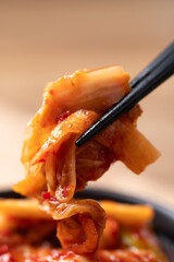 Kimchi cabbage with chopsticks, Korean food
