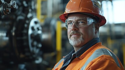 Worker in Safety Gear Interacting with Digital Technology.