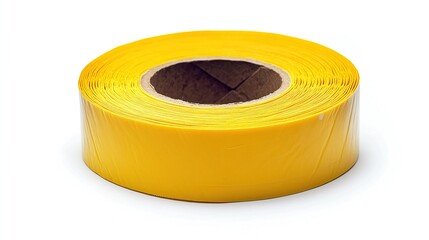 Yellow adhesive paper tape isolated on a white background.