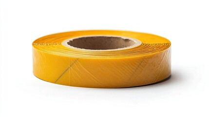 Yellow adhesive paper tape isolated on a white background.