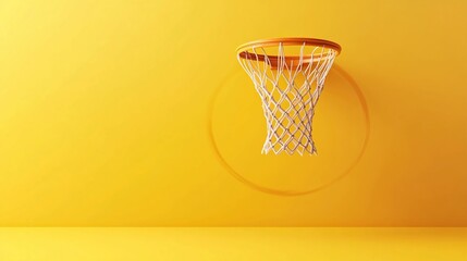 Yellow Background 3D Render of a Basketball Hoop