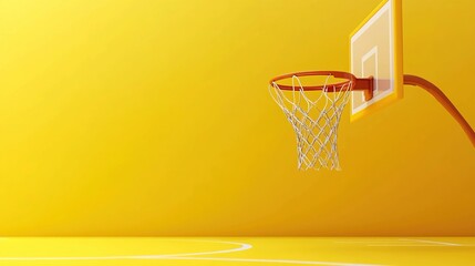 Yellow Background 3D Render of a Basketball Hoop