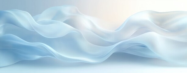Translucent flowing blue silk waves forming a serene, airy, dreamy abstract fabric landscape