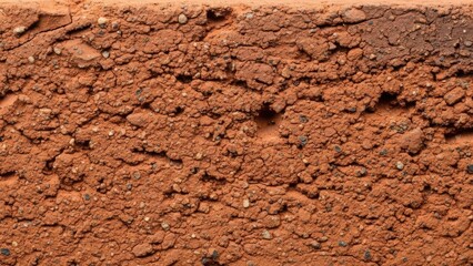 Closeup of dry cracked red clay soil texture