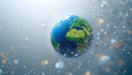 Fototapeta premium Vibrant Earth Globe Surrounded by Sparkling Particles in Space