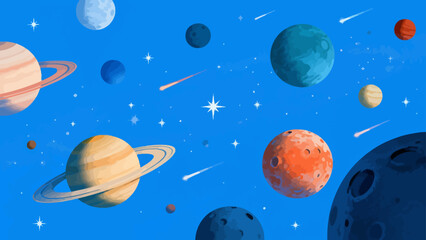 Colorful planets and stars in space