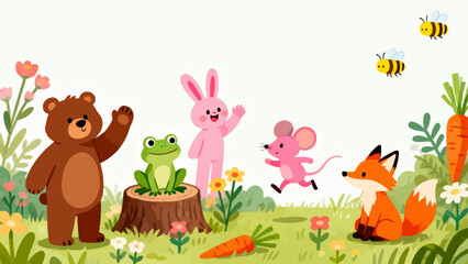 Naklejka premium Cute forest animals in garden