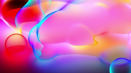 3d render of abstract art 3d background wallpaper with smooth and round substance based on meta balls spheres or bubbles in matte plastic material in red blue purple and yellow gradient color - Powered by Adobe